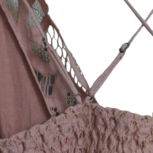 Free People Adella Slip Dress Mini Rose Lace Adjustable Ruffle Smocked M New - Picture 8 of 15